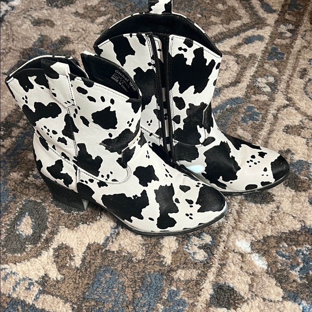 Cow Print Ankle Boots